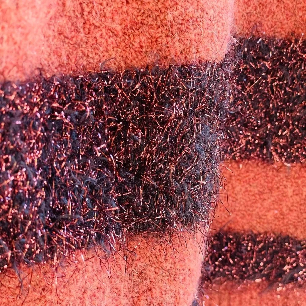 Madewell Fuzzy Striped Knit Sweater – Rust Brown Metallic Cozy Fall Pullover - Picture 4 of 8